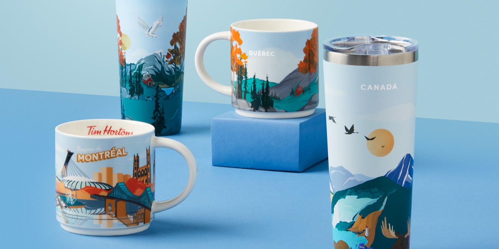 Le Canada est à l’honneur chez Tim, qui lance sa toute nouvelle collection de tasses et gobelets présentant les magnifiques paysages de chaque province, et le beigne Ô Canada, juste à temps pour la fête du Canada