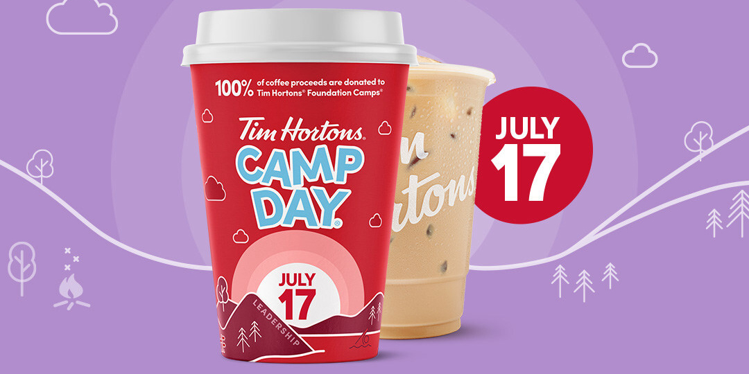 Tim Hortons Camp Day is back on July 17 with 100% of proceeds from hot and iced coffees donated to Tims Camps